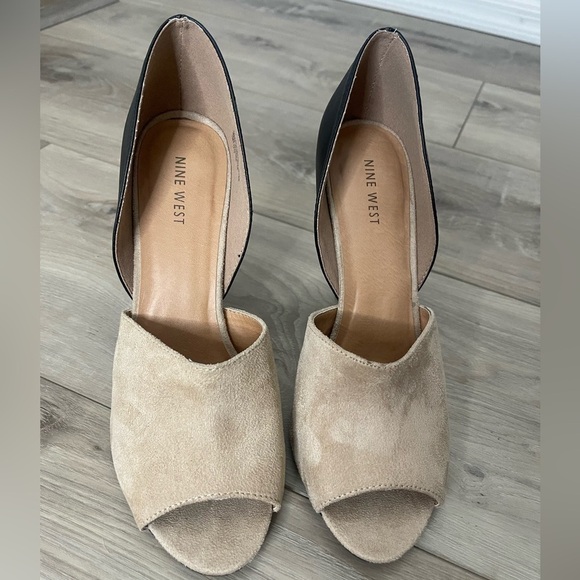 Two-Tone Nude and Black Peep Toe Heels - Picture 9 of 9